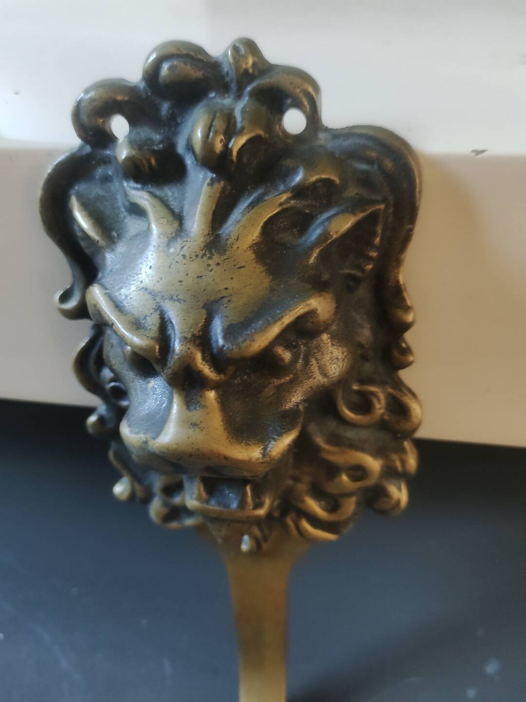 Art Deco Lion Head Wall Coat Rack/Hook. In gilded bronze/19cm