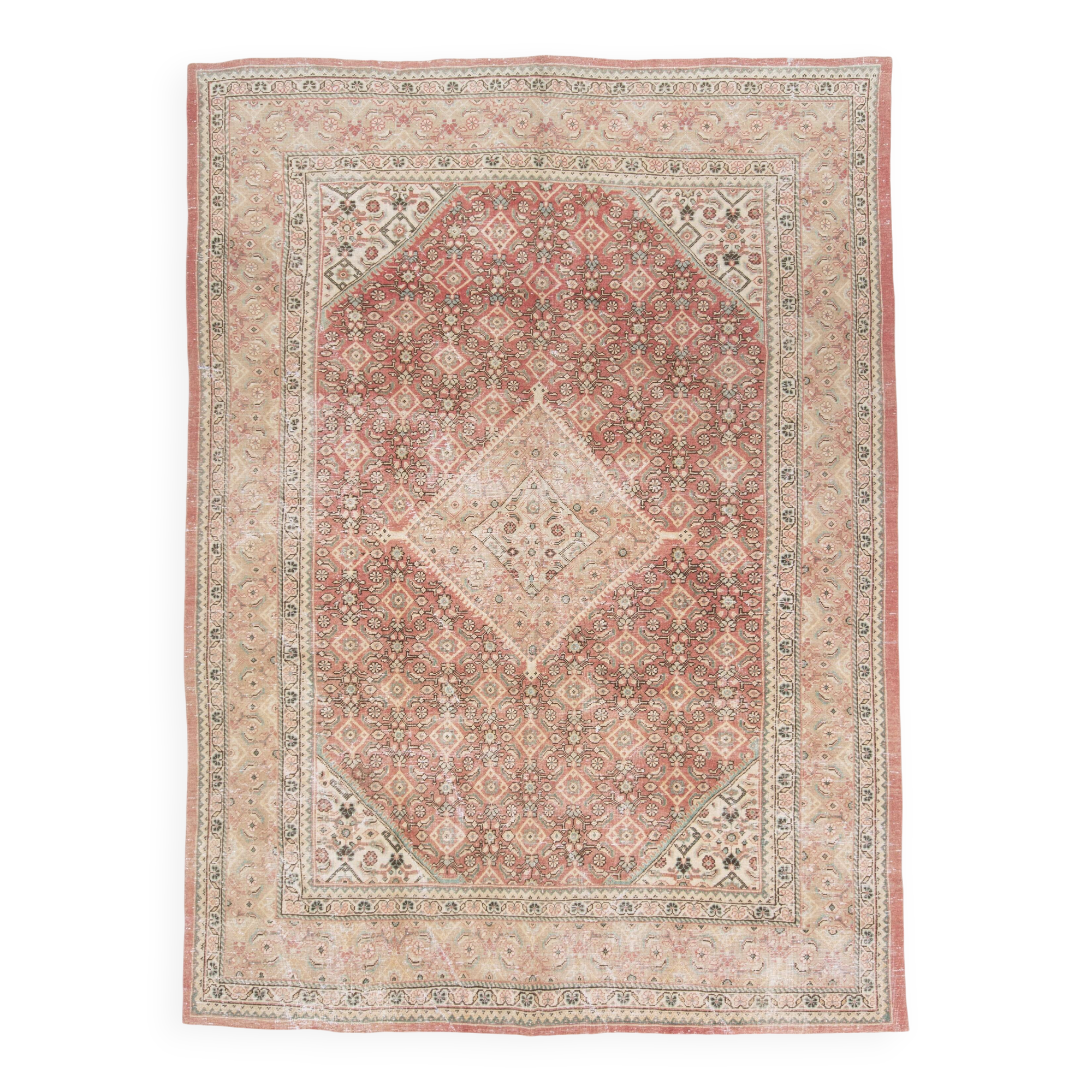 Vintage Turkish carpet in ivory and powder pink, 276 × 382 cm