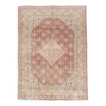 Tapis turc vintage en laine ivoire et rose poudré, 276 × 382 cm