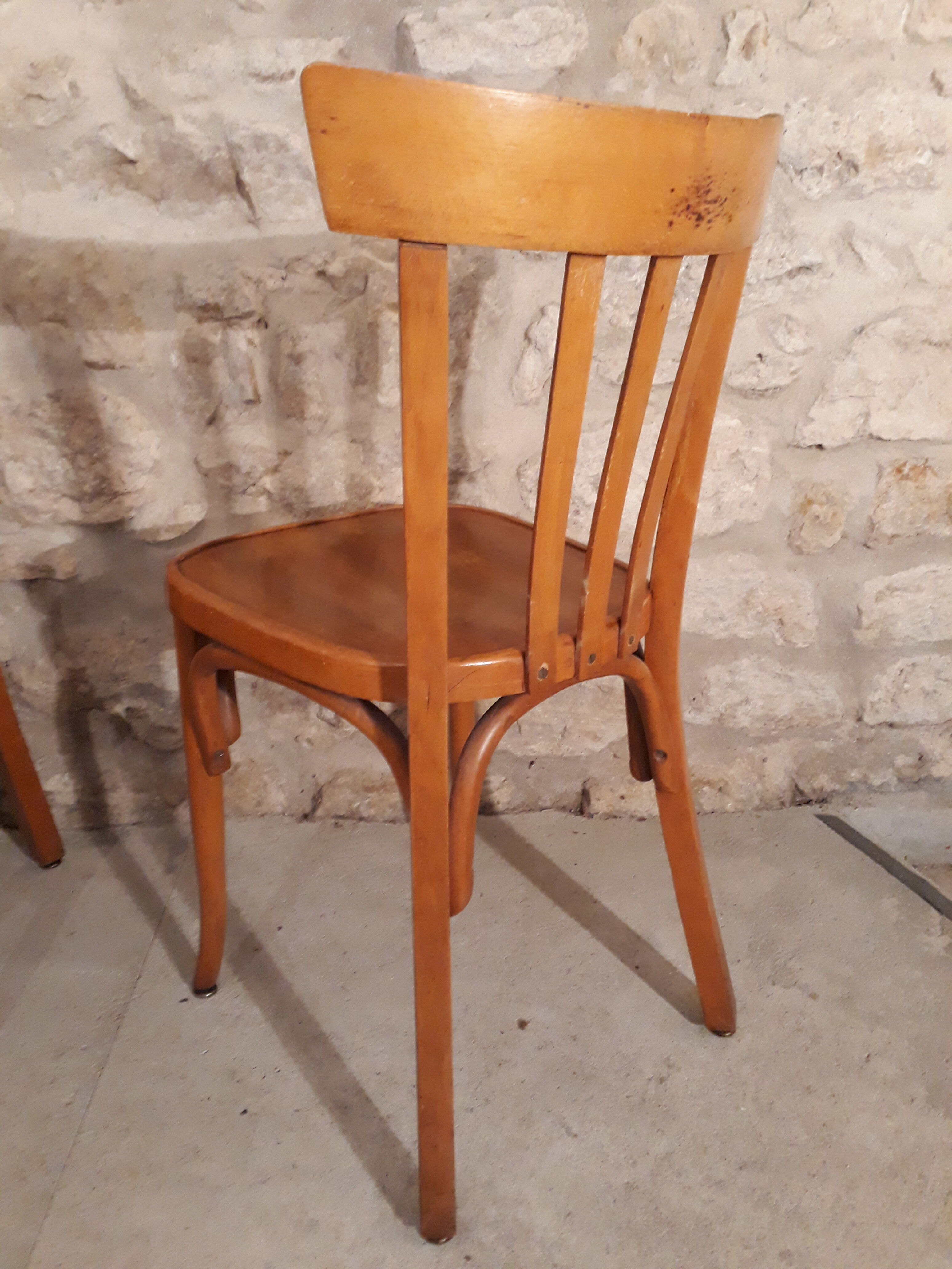 Ensemble de 4 chaises bistrot en bois courbé 3 barreaux  1935/40