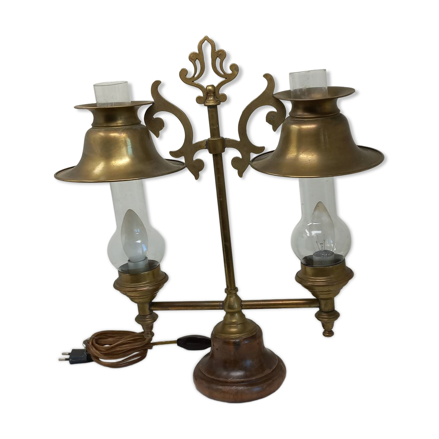 Vintage floor lamp made in Germany from oak and brass wood b