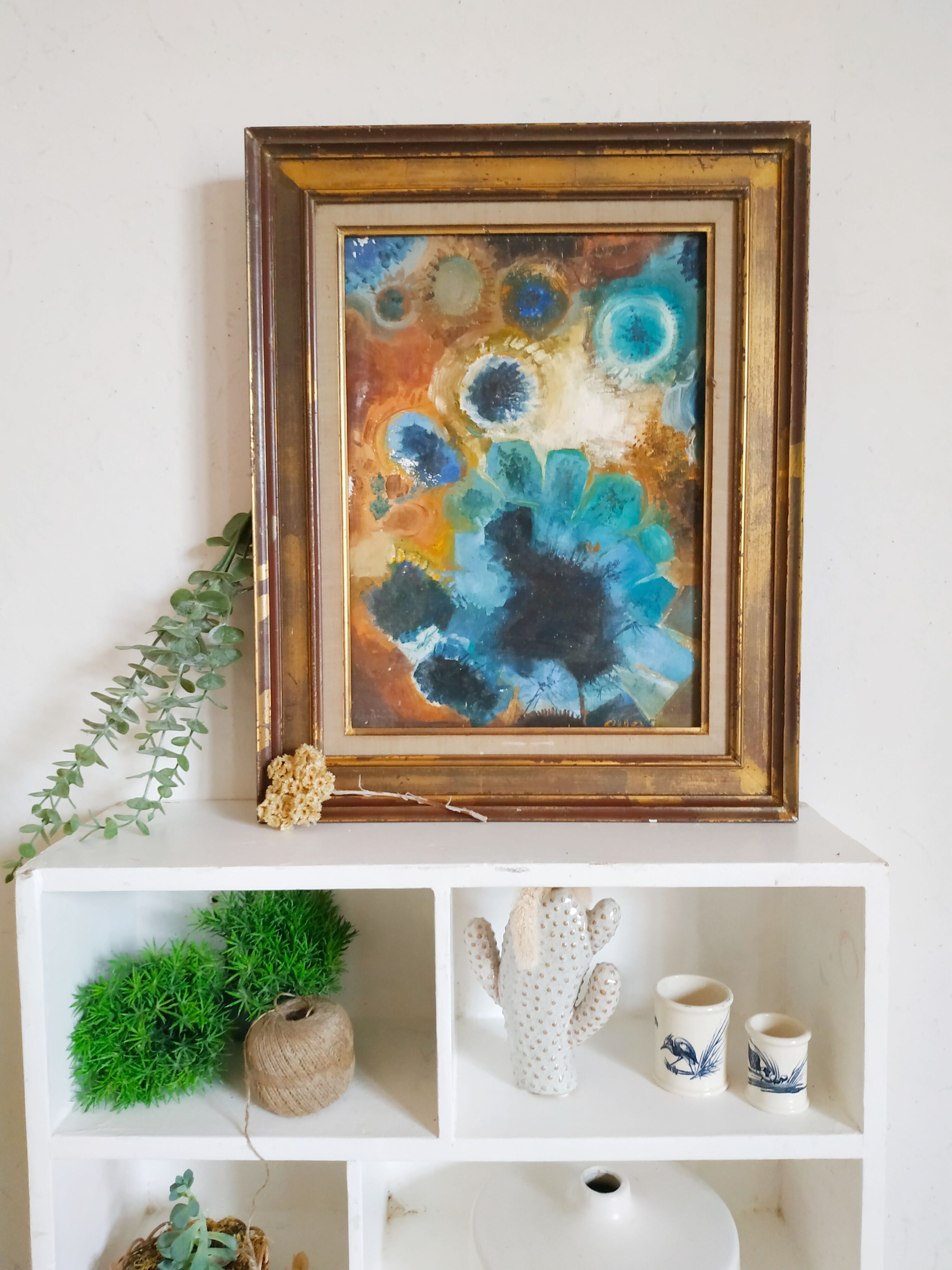 Old painting oil on wood and framing
