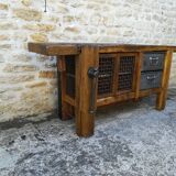 Oak and metal workbench