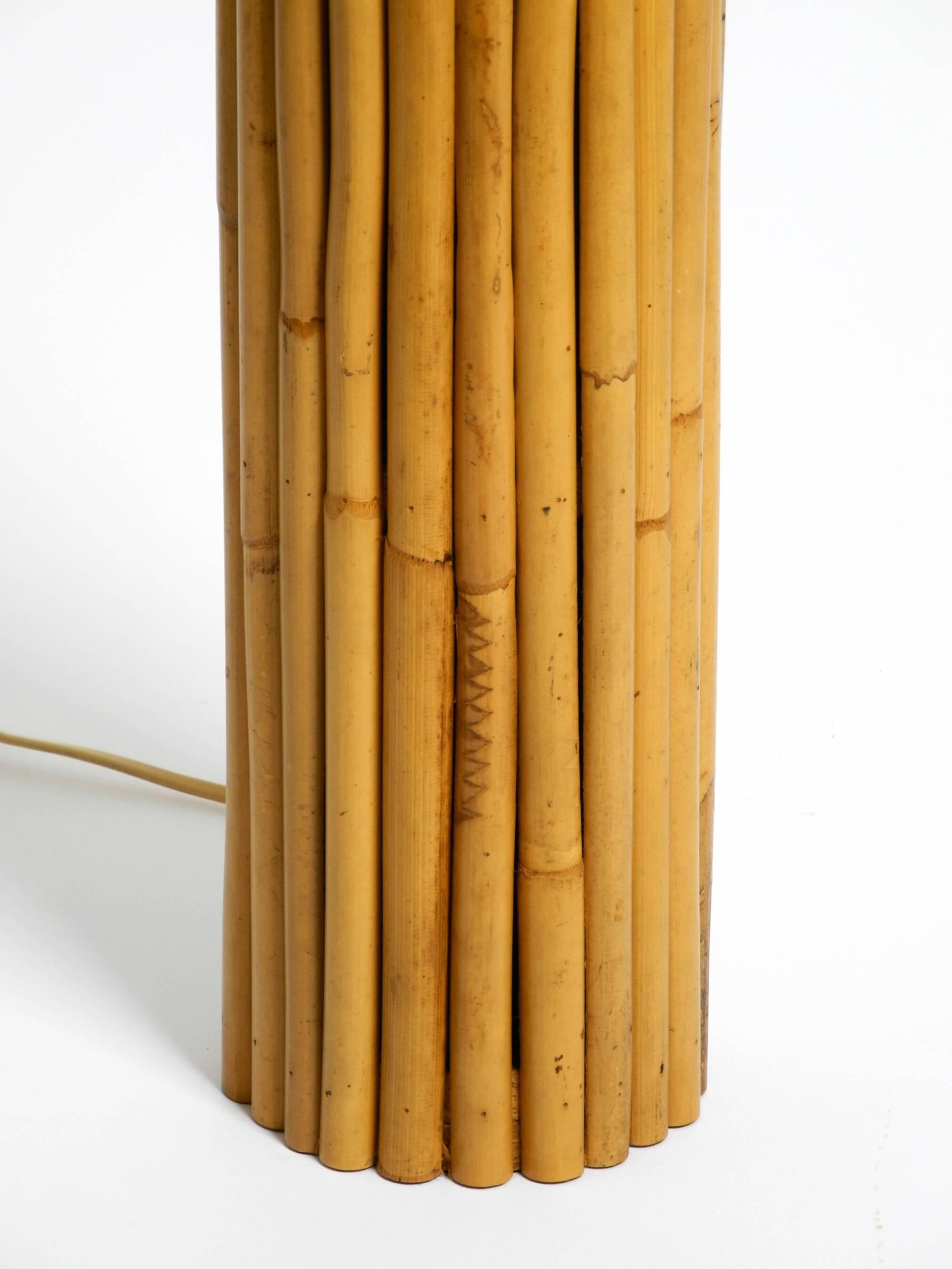 Large 1970s Italian bamboo table lamp with large oiled paper shad
