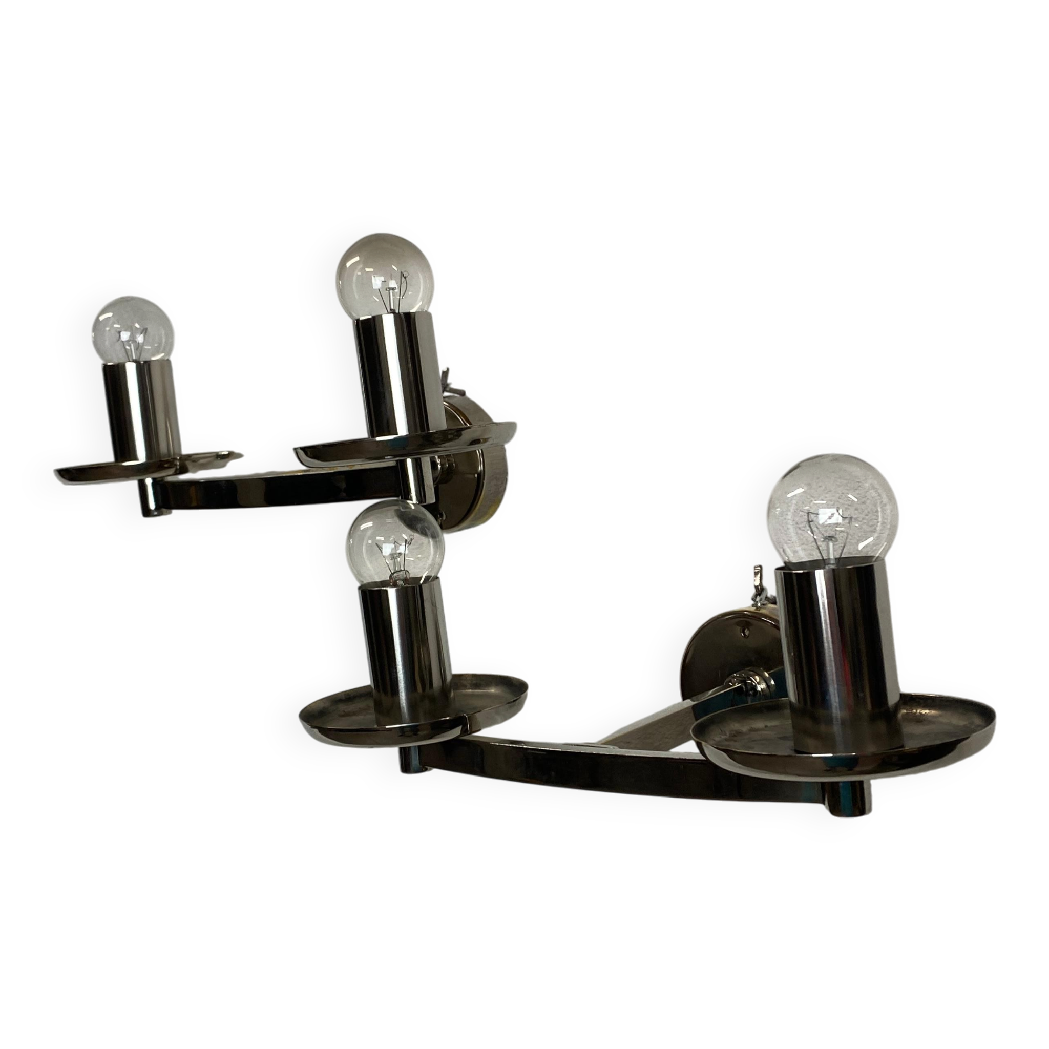 Large Bauhaus chandelier with two wall sconces.