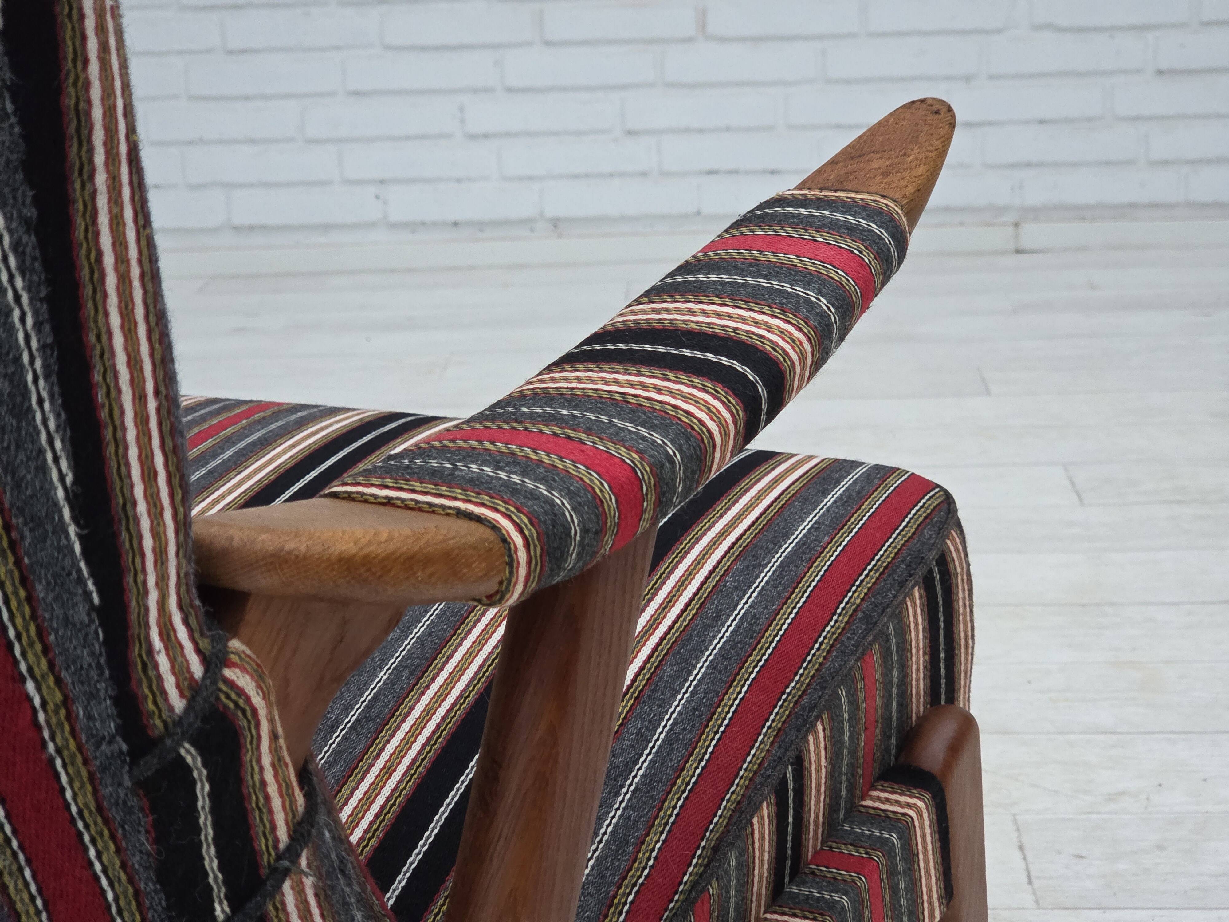 1960s, Swedish armchair, furniture wool fabric, oak wood, teak wood.