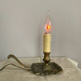 Candle holder with 20th century spelter socket mounted as a flame bulb lamp