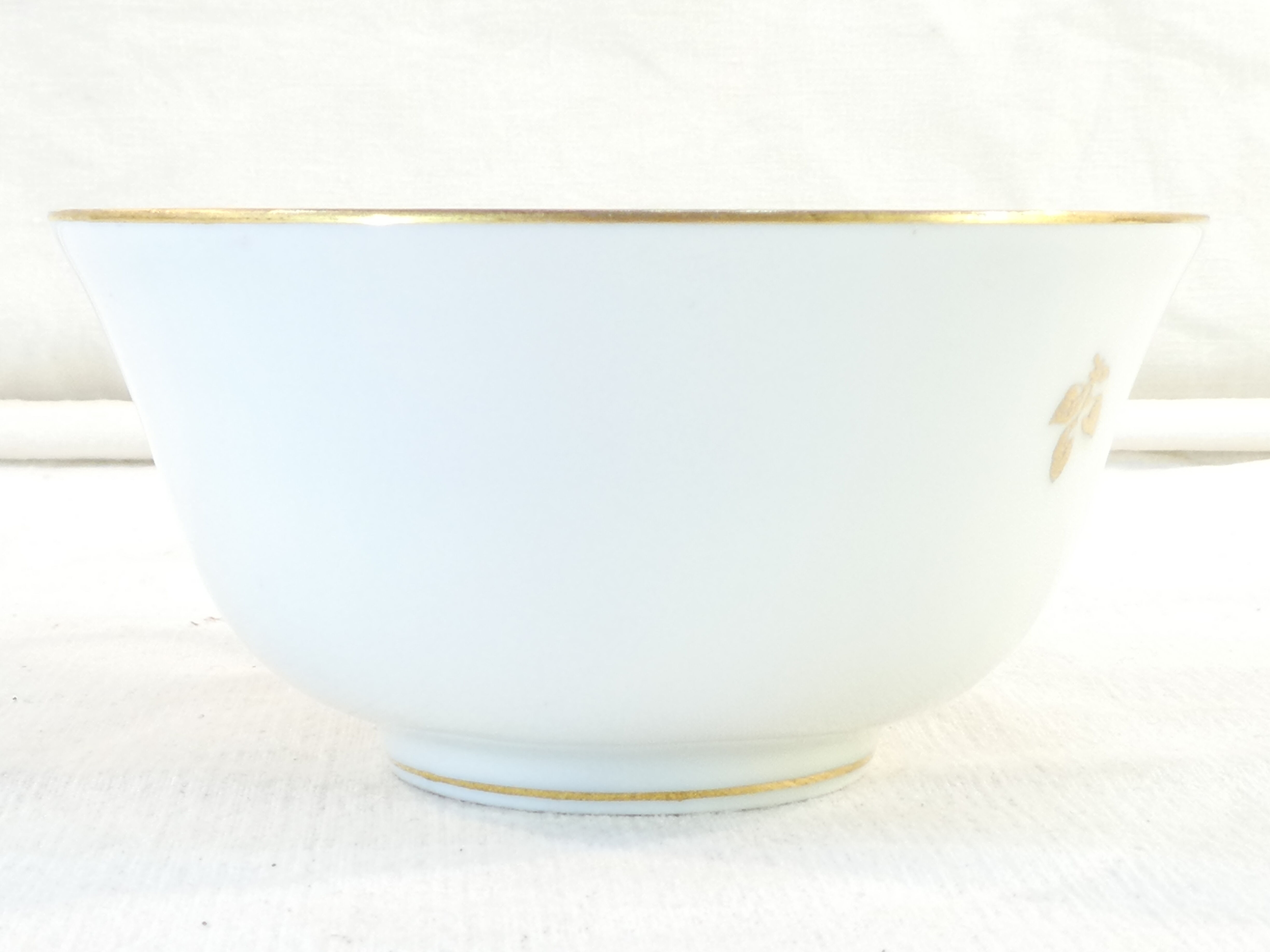 Pair of lunch cup and subcup in porcelain limoges red headband