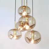 Grand cascading chandelier in smoked glass by Peill & Putzler, Germany, 1970s.