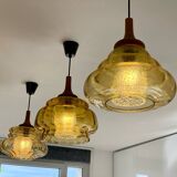 Trio of 3 glass chandelier suspensions GDR 1970 Veb Narva