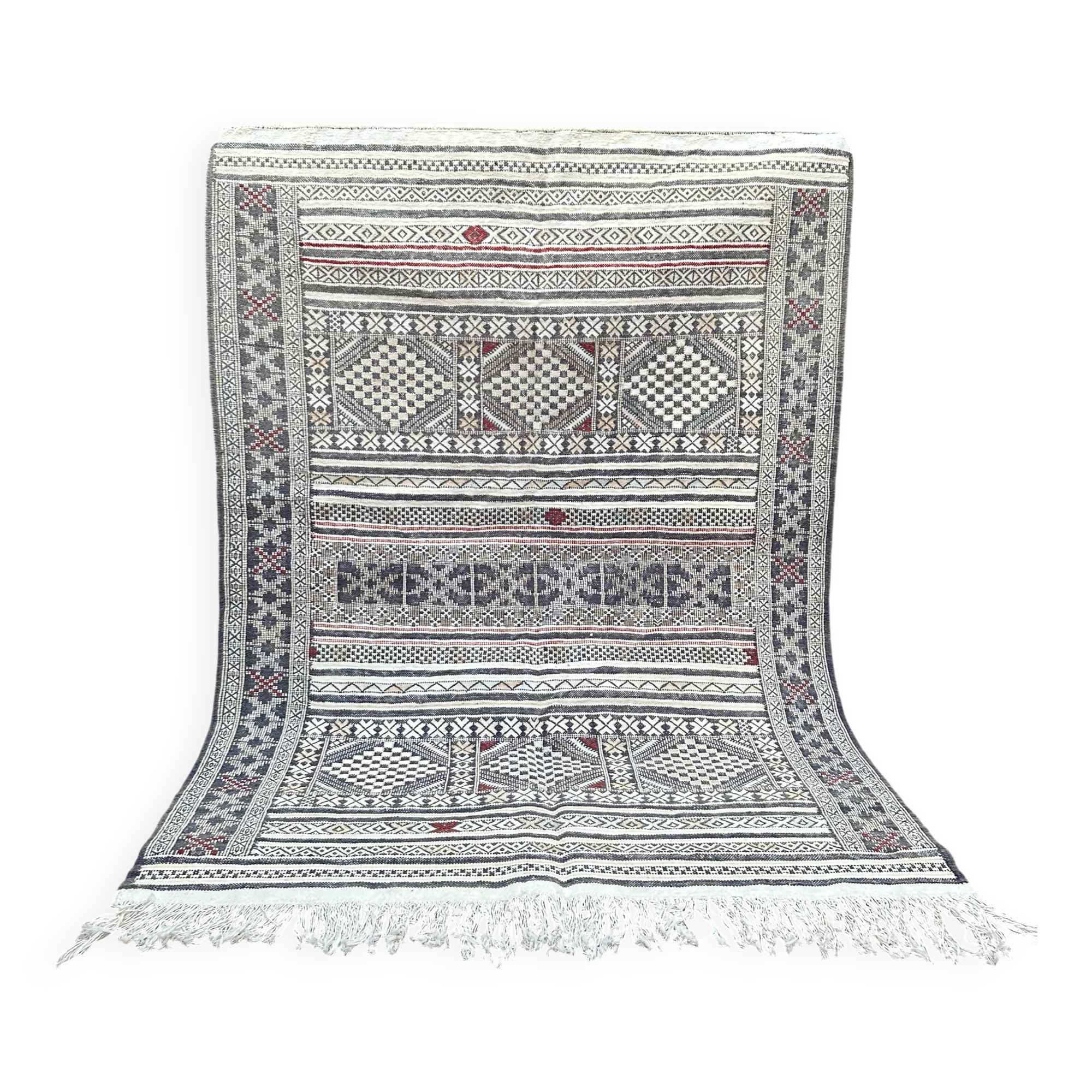 Handwoven Kilim rug made of camel wool, silk, and cactus – blue