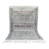 Handwoven Kilim rug made of camel wool, silk, and cactus – blue