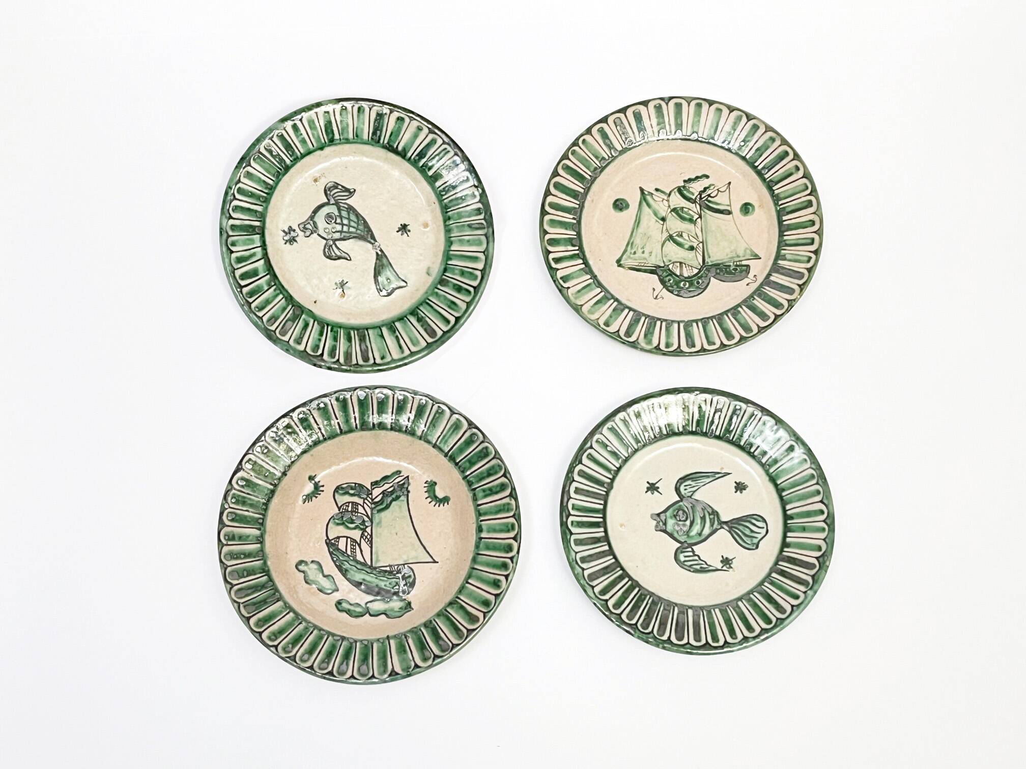 4 Vietri plates decorated by Fabbrica Ceramica Avallone, 1930s