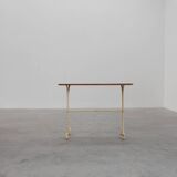 Table de bistrot française du XXe siècle avec base en fonte et plateau en chêne