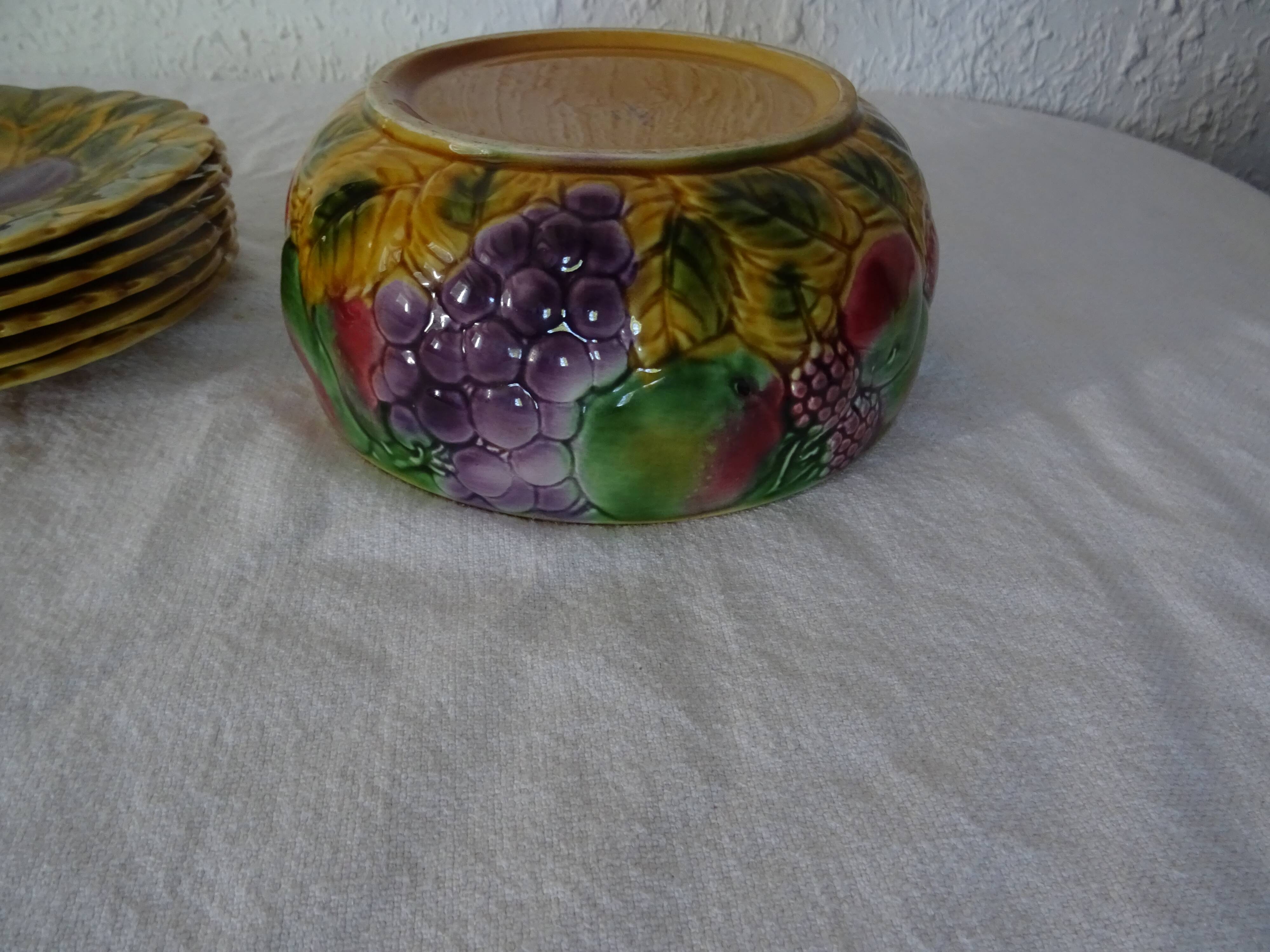 Dessert set salad bowl and 6 plates 541023 fruits barbotine sarreguemines
