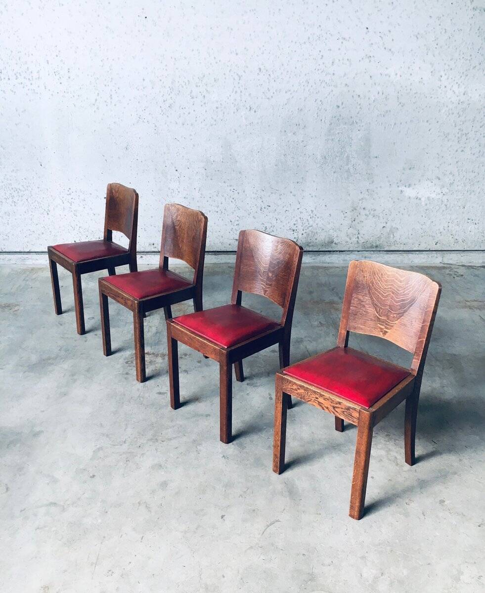 Art Deco Dining Chair Set, Belgium, 1920s, Set of 4