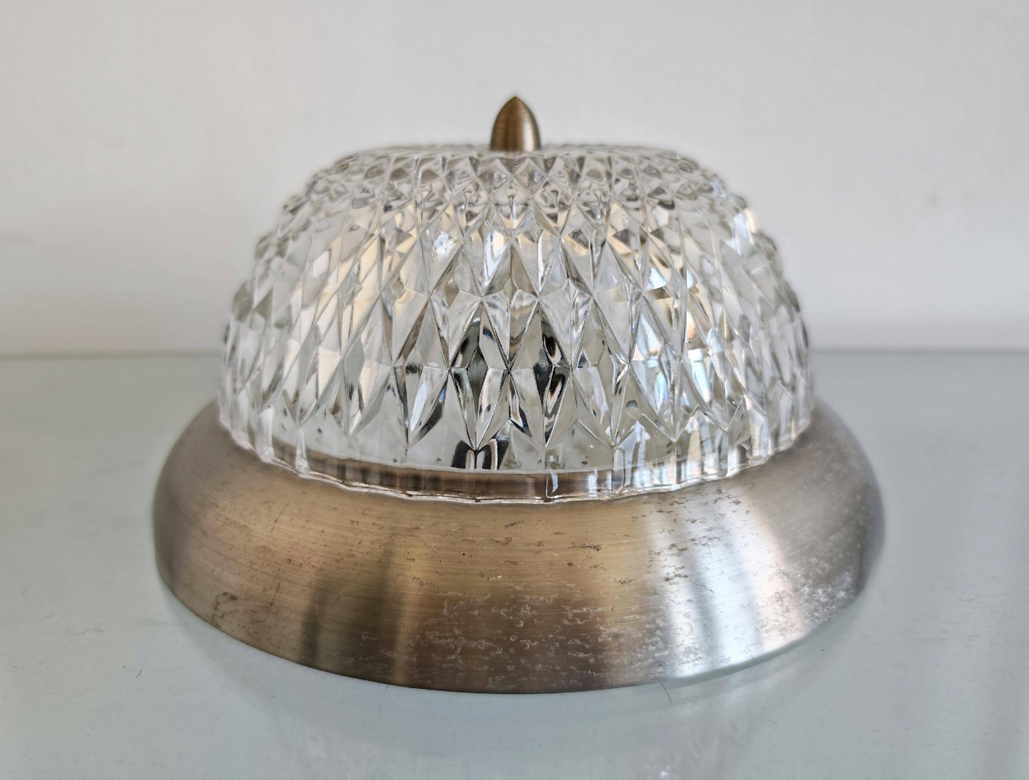 Mid-century crystal ceiling lamp with aluminium base 1960s