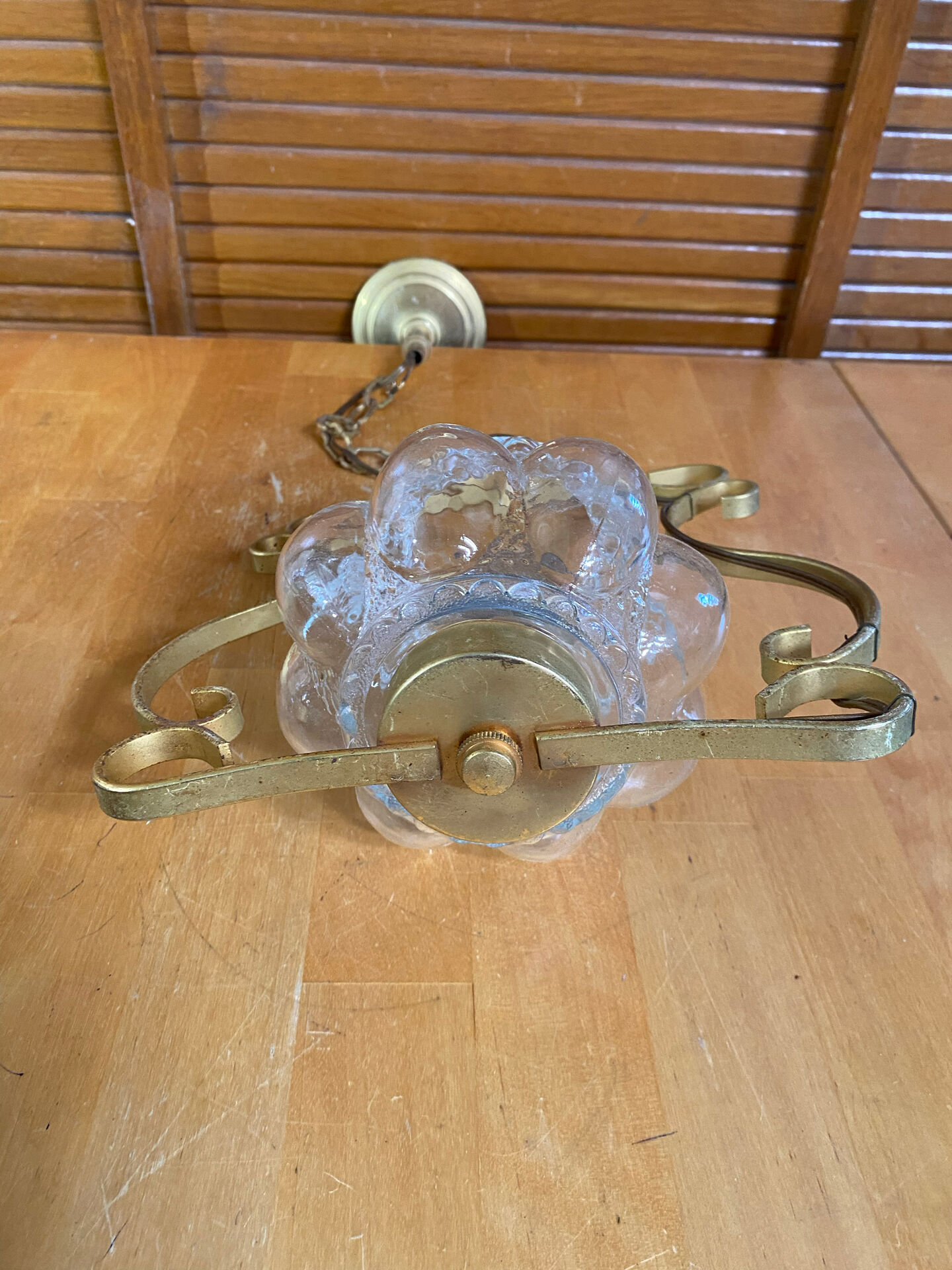 Vintage Molded Glass Suspension + Gold Metal Support #E511
