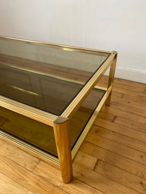 Gold metal coffee table and smoked glass