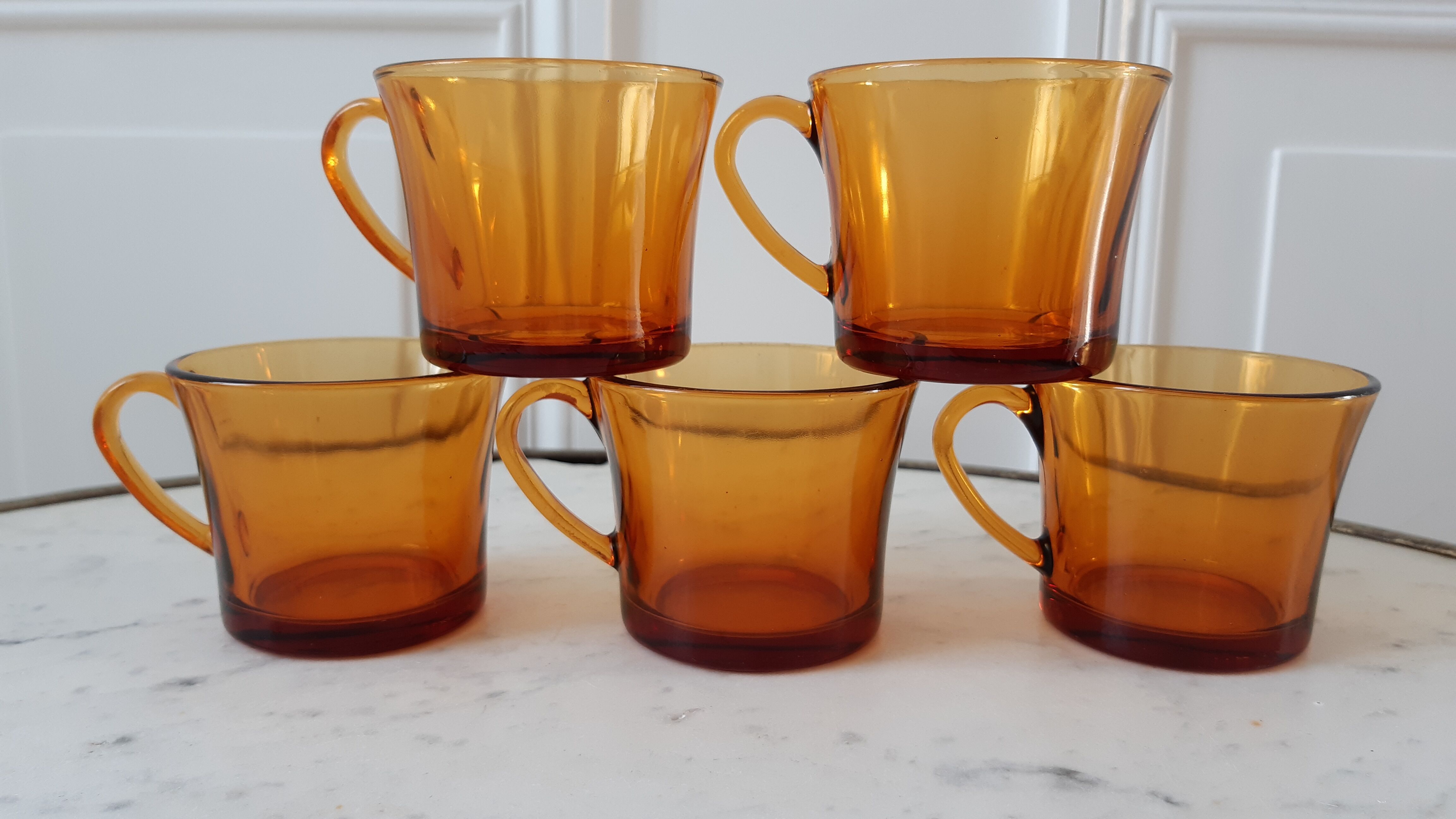 Set of 5 amber coffee cups 70s