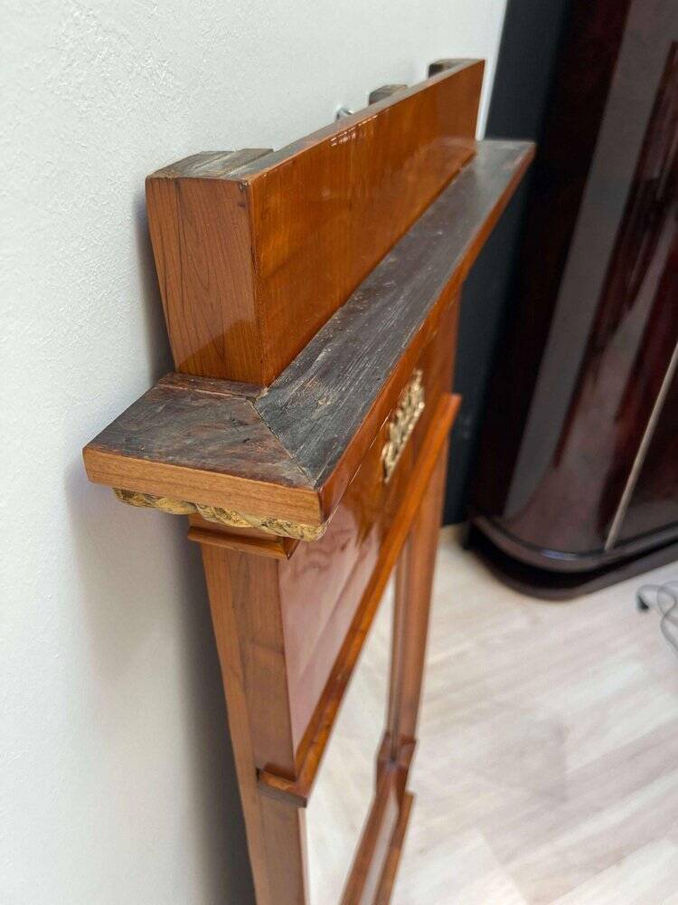 Biedermeier Cherry Wall Mirror with Brass Decor, South Germany, 1820s