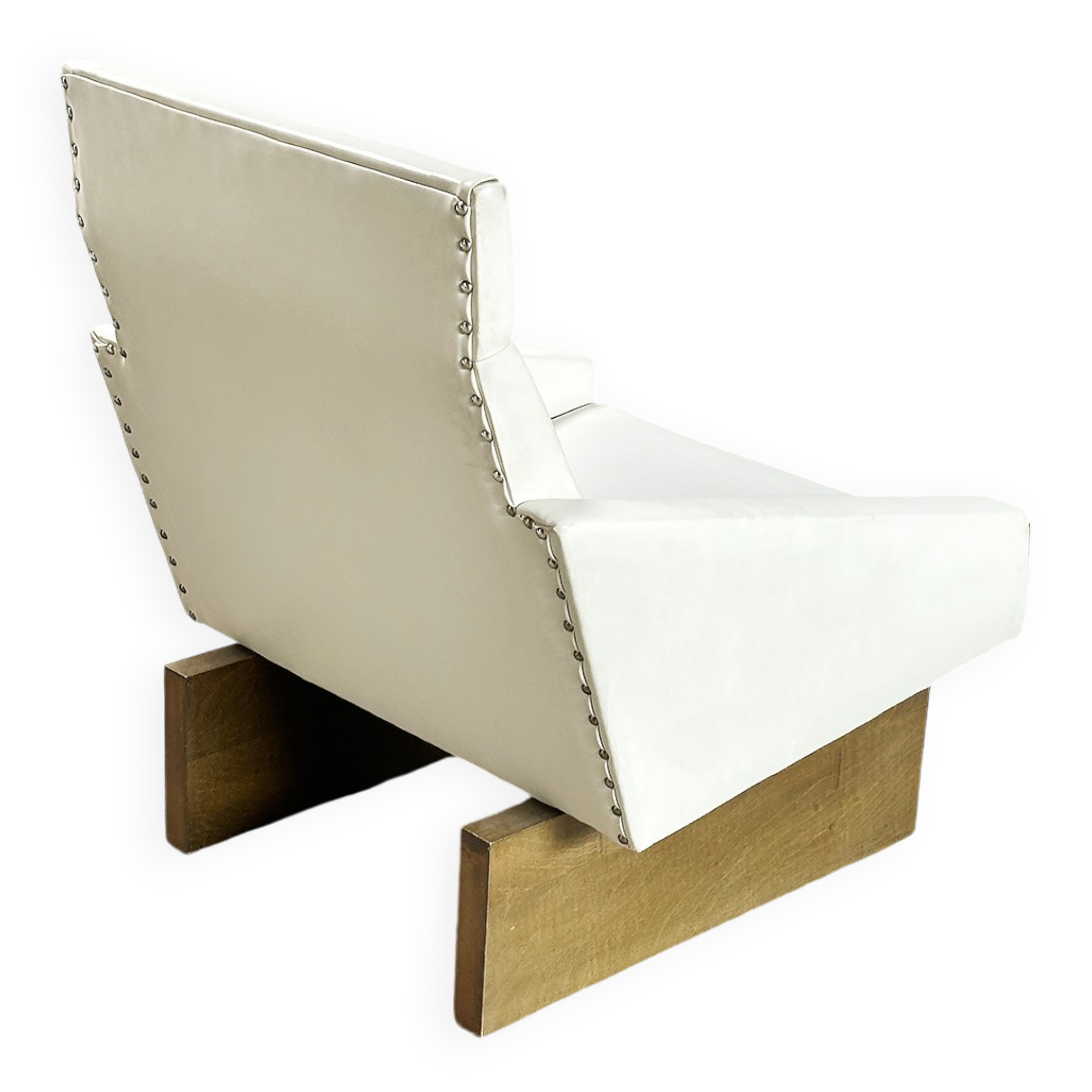 French Modernist Living Room Sofa Set In White Leather, 1950's