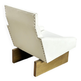 French Modernist Living Room Sofa Set In White Leather, 1950's