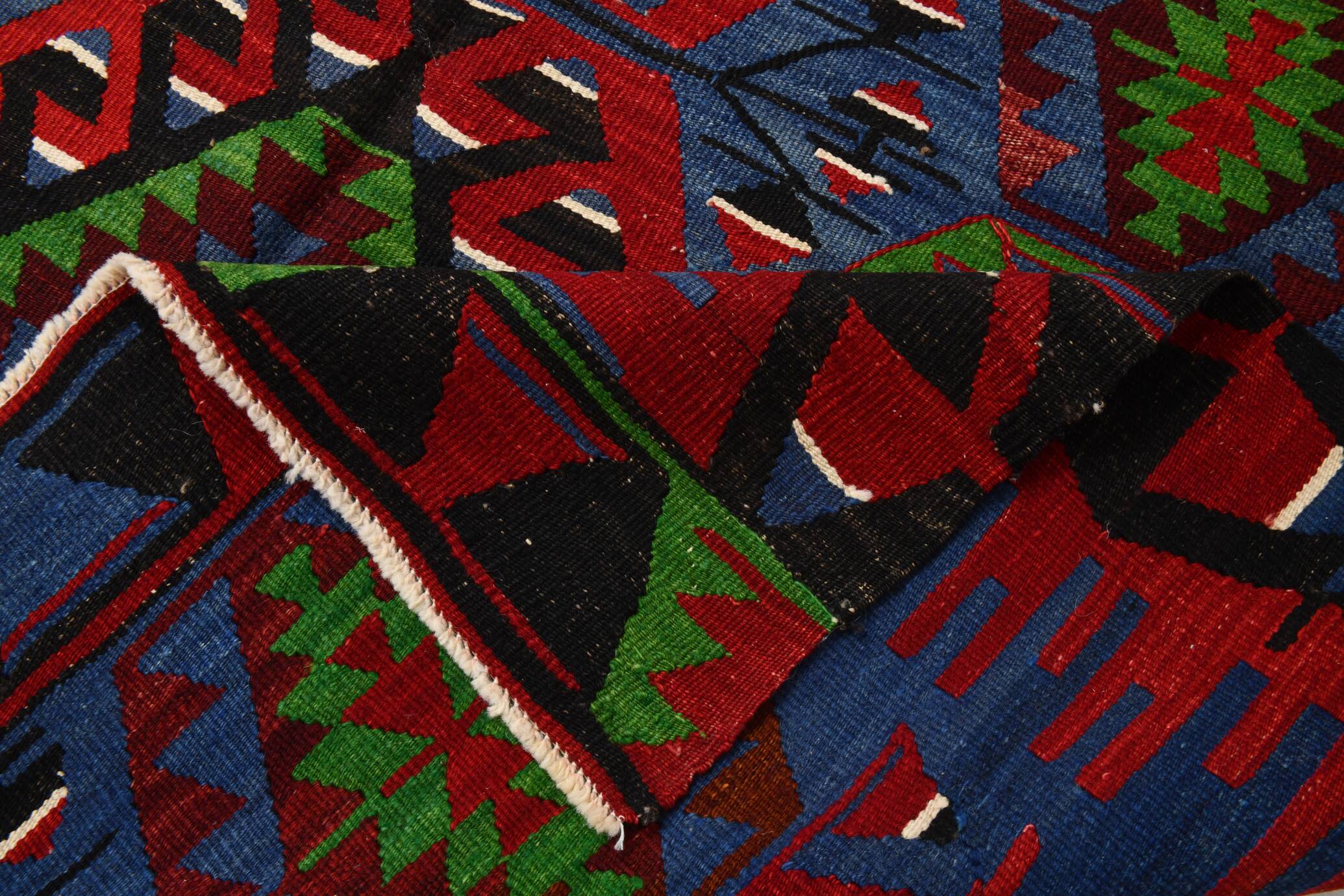 Geometric Blue & Green Vintage Kilim Rug, 154x305Cm