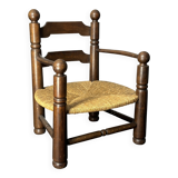 Brutalist French low rush oak side armchair by Charles Dudouyt ca 1940s