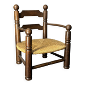 Fauteuil d'appoint brutaliste français en chêne bas, par Charles Dudouyt, vers 1940