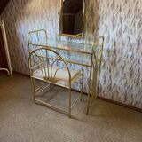Vintage brass dressing table with mirror and matching stool, 1950s.