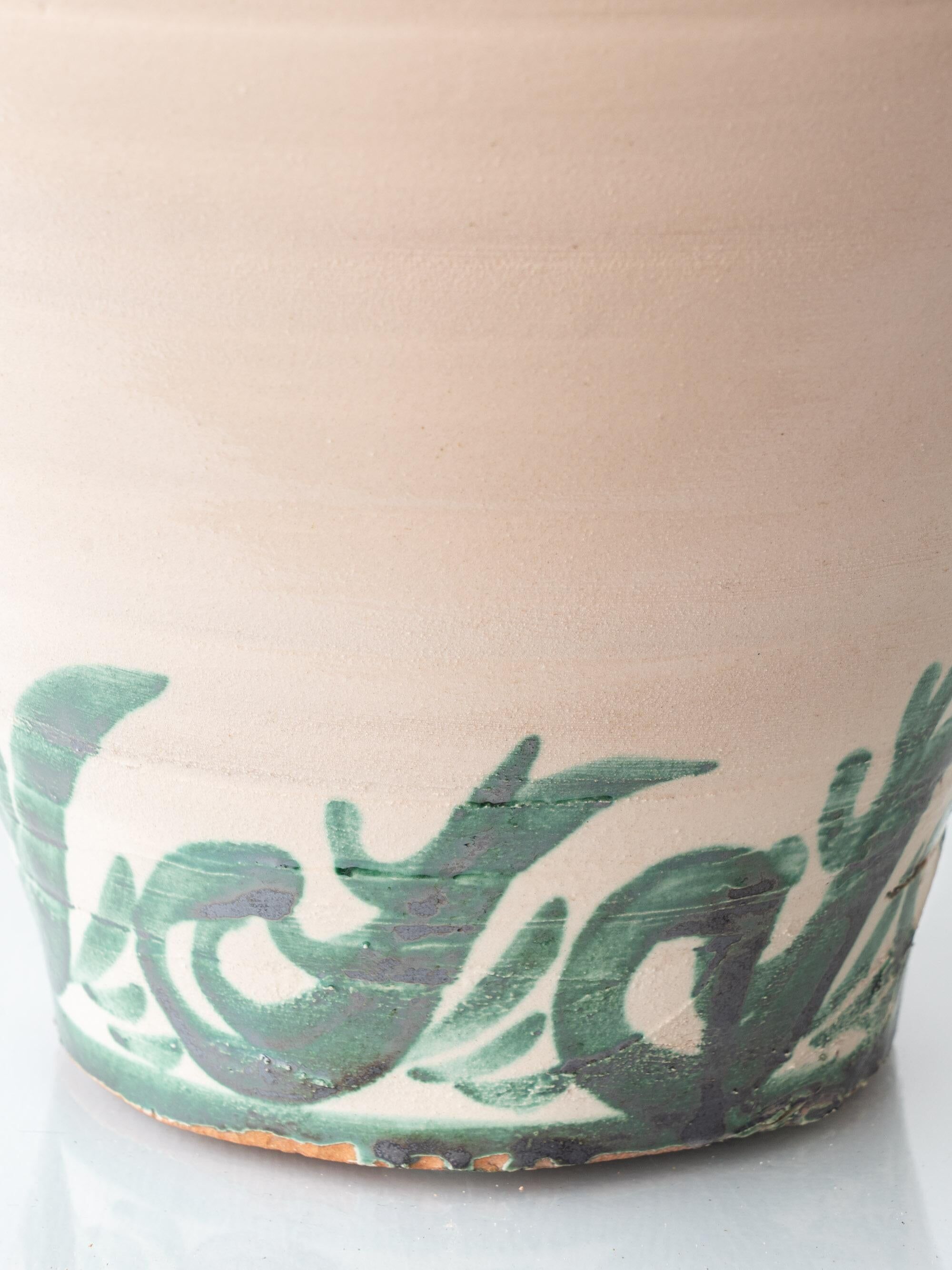 Spanish Revival Ceramic Table Lamp from Granada, New Green Silk Shade
