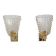 2 appliques en laiton et verre de Murano Pulegoso attribuées à Barovier & Toso