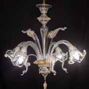 Charming vintage Venetian chandelier, transparent and gold Murano glass, 1970s