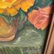 Painting on framed wood panel the bouquet of roses signed and vintage