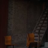 Set of 6 industrial stackable chairs by Niels Larsen, black metal and oak, 1960s.