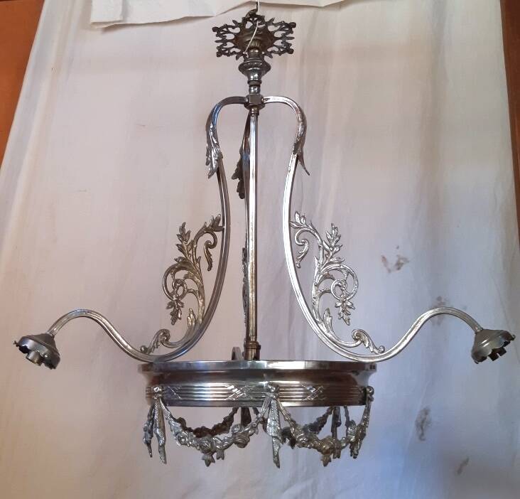 large chandelier 1900 in silvered metal