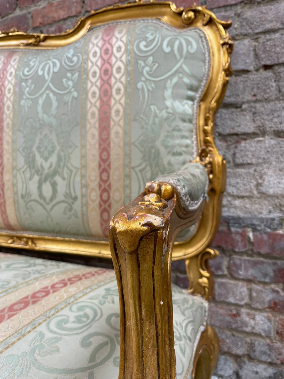 Antique Louis XV Style Gilded Sofa with Gobelin Upholstery