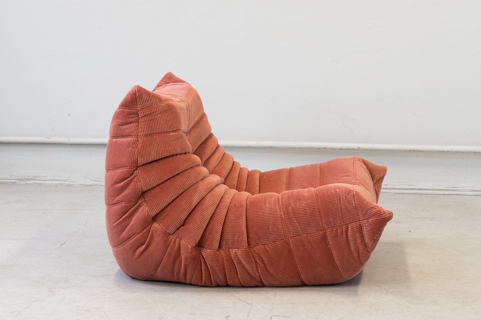 Coral corduroy Togo living room set by Michel Ducaroy for Ligne Roset, 1979, set of 5
