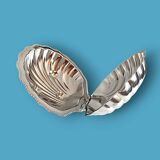 Vintage stainless steel and glass shell butter dish with knife - in its box