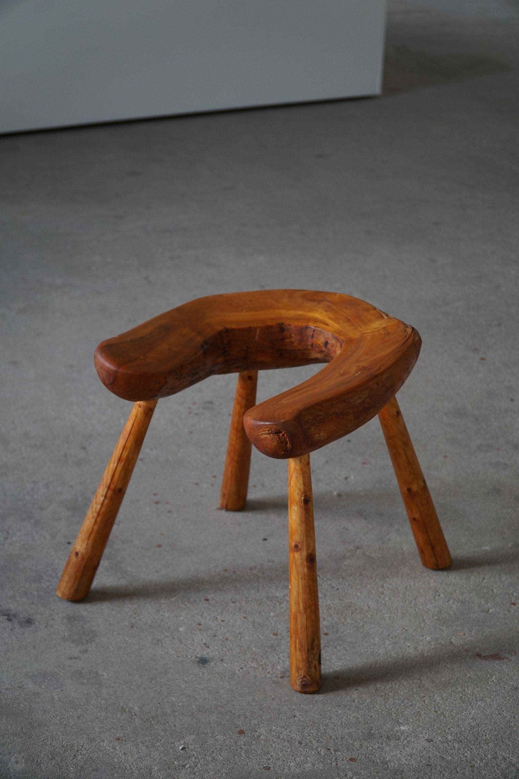 Wabi Sabi stool in solid pine, handmade by a Swedish carpenter, 1950s.