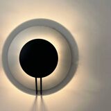 Vintage round wall lamp, gray and black metal, Italy 1970