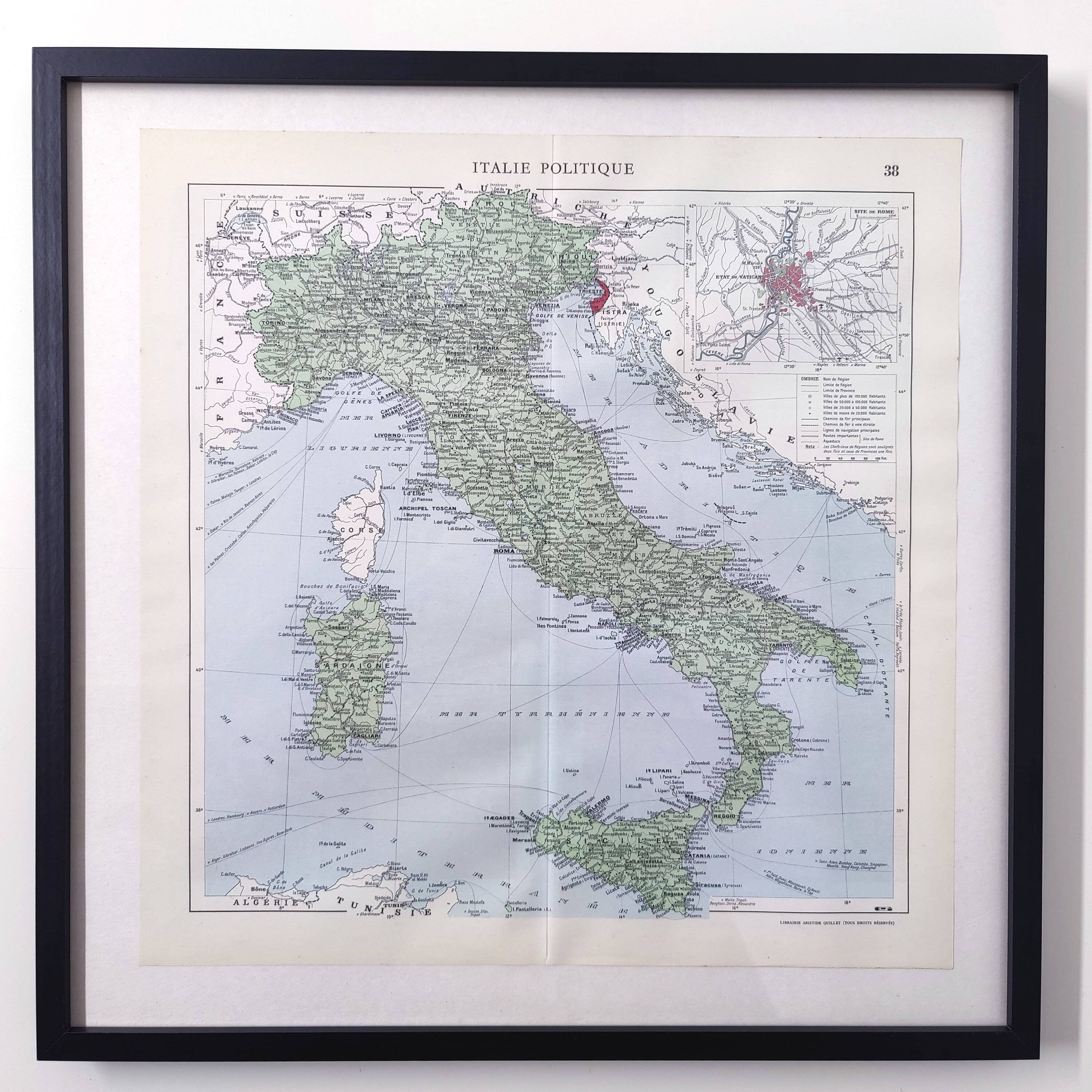 Illustrated Italy Europe map 43x43cm vintage from 1950