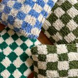 Blue and white checkered wool cushion