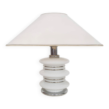 Lampe de table en chrome blanc et opale par Leclaire et Schafer, Allemagne, années 1970.