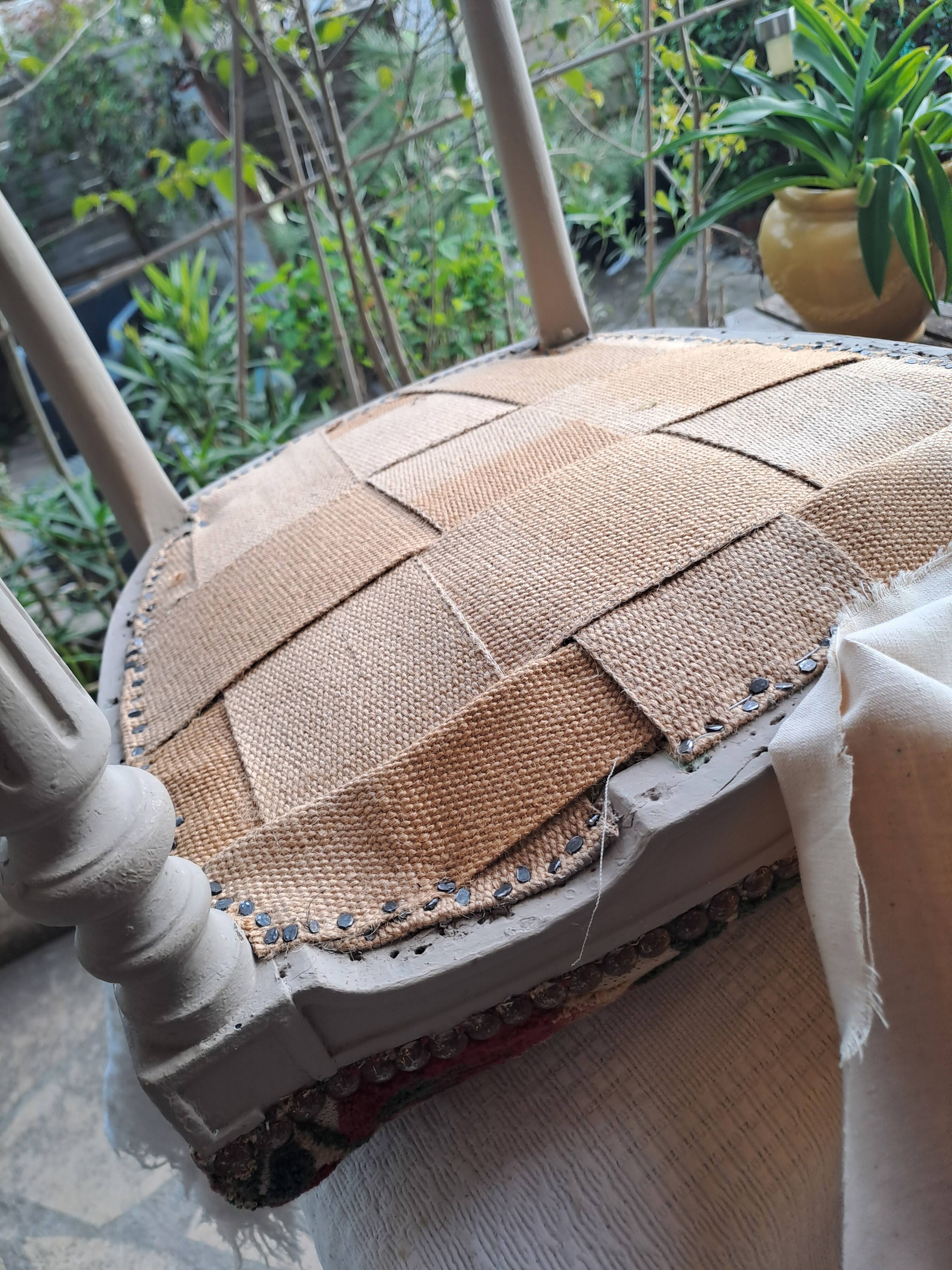 Empire style chair redone in velvet fabric, old floral pattern, 1900