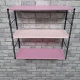 Pink metal string shelf, 2 tones, black uprights. 47x49x16 t1960 70.
