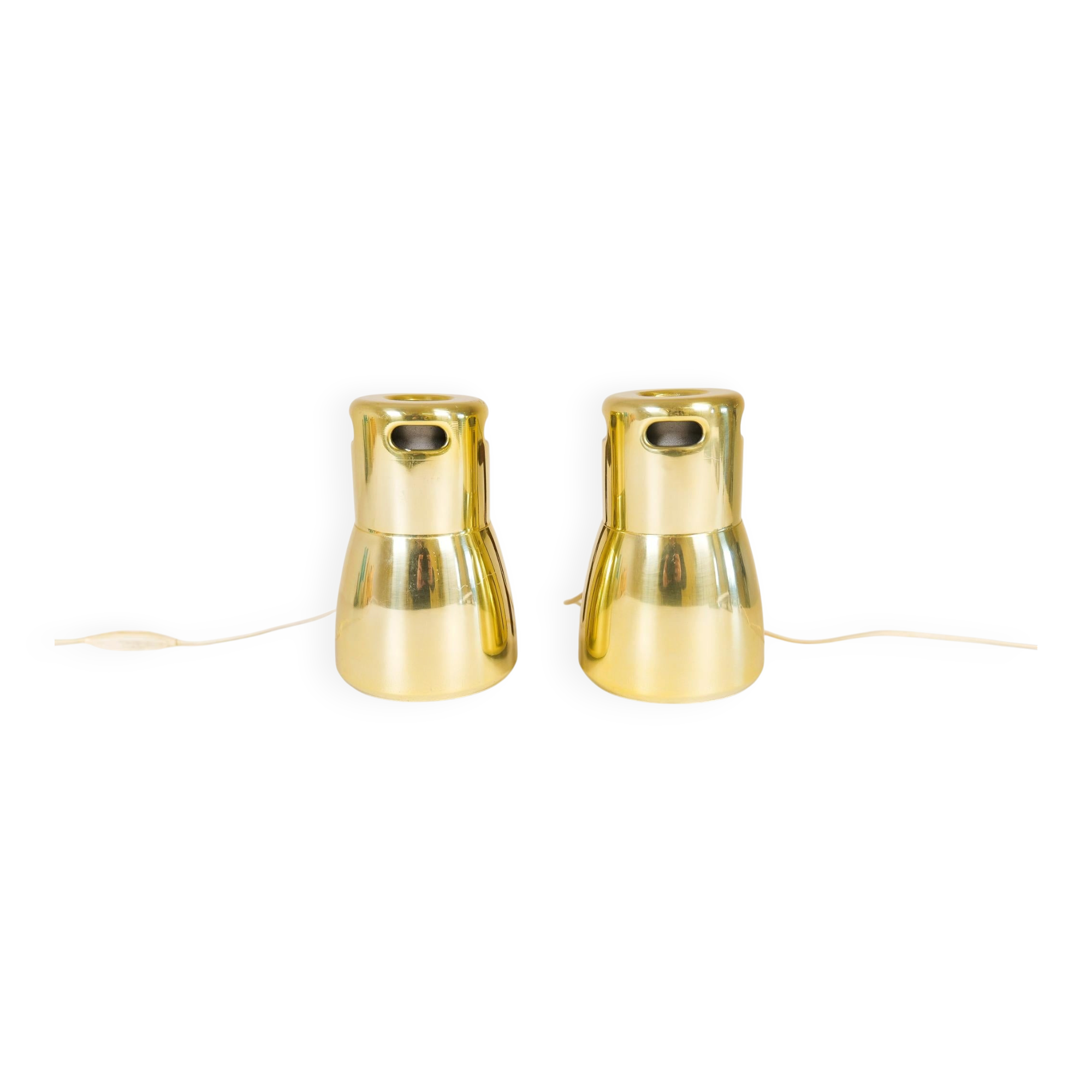 Hans-Agne Jakobsson Wall Lamps in Brass and Stained Wood, Sweden, 1970s