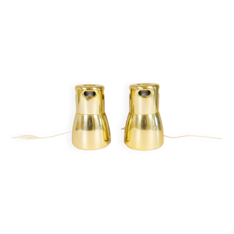 Hans-Agne Jakobsson Wall Lamps in Brass and Stained Wood, Sweden, 1970s