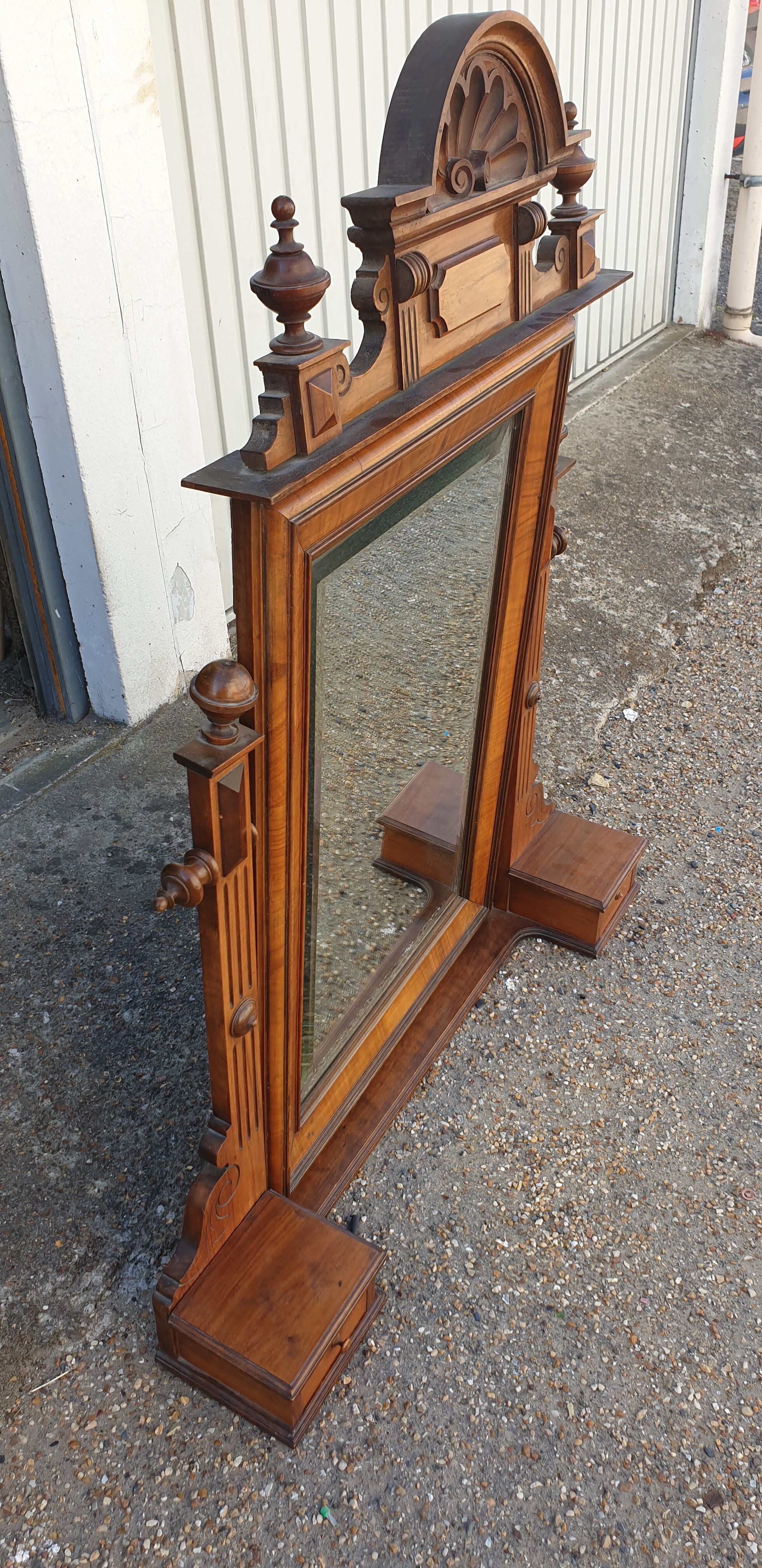 Neo classical baroque psyche mirror solid walnut